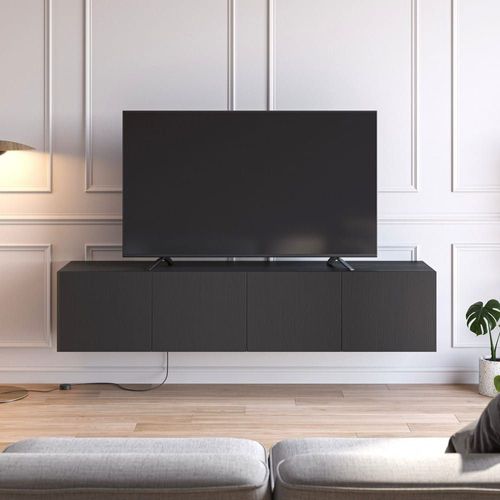 Meuble Tv Suspendu 4 Portes En Bois L180cm - Noir