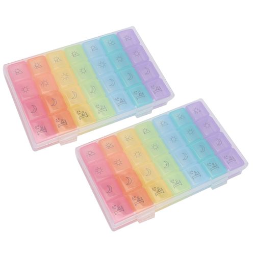 Lot De 2 Boites De Rangement Portables Pour Pilules De 7 Jours, Mini Pilulier De Voyage Hebdomadaire Pour Medicaments Et Vitamines
