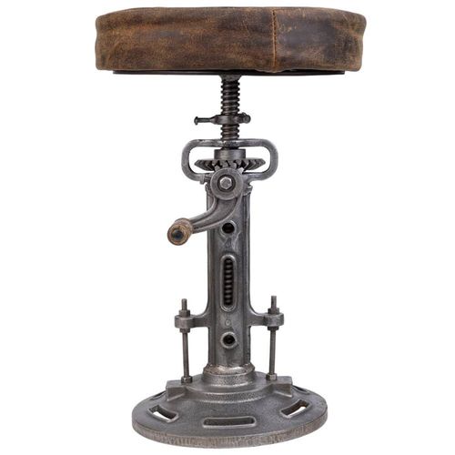 Tabouret En Métal Et Cuir Marron 32x32x57h