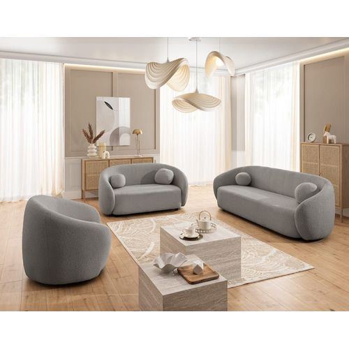 Canapé Droit 2 Places En Tissu Bouclette Gris