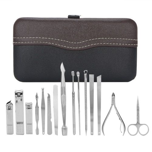 Ensemble De 15 Coupe-Ongles Et Ciseaux A Sourcils En Acier Inoxydable, Couteau De Pedicure Et De Manucure 