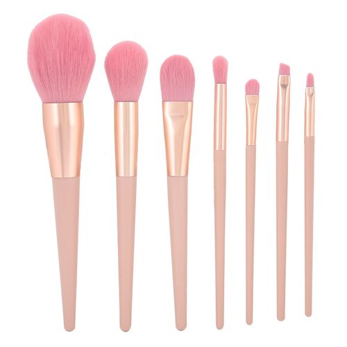 Ensemble De 7 Pinceaux De Maquillage Pour Poudre Libre, Fard A Paupieres, Correcteur, Rose Nude 