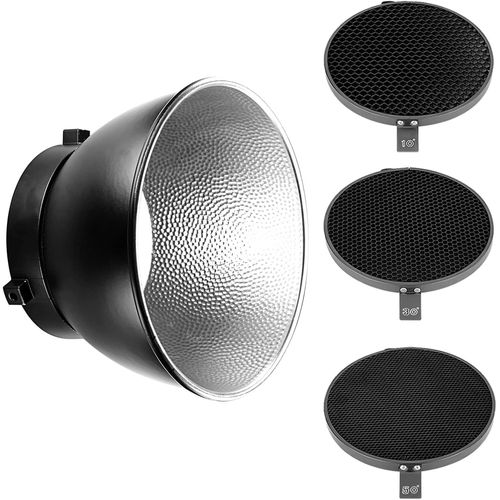 NEEWER Diffuseur de réflecteur standard Neewer pour monture Bowens - 18 cm - Avec grille nid d'abeille - Pour éclairage de studio flash stroboscopique - 10/30/50°