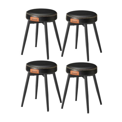Ekho Collection - Tabouret De Salle À Manger, Lot De 4, Chaise De Cuisine, Siège Rembourré, Pu Avec Coutures, Style Moderne Mi-Siècle, Hauteur 48,2 Cm, Salon, Bureau, Noir D'encre