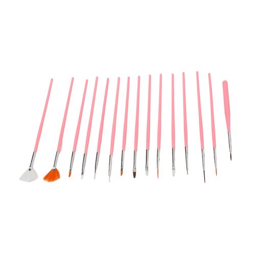 Lot De 15 Pinceaux Pour Nail Art, Rose, Pour Gravure Precise, Extension D'ongles, Gel, Peinture Coloree 