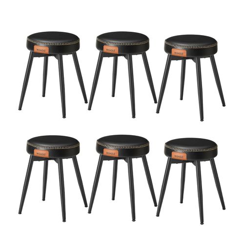 Tabouret De Salle À Manger, Lot De 6, Chaise De Cuisine, Siège Rembourré, Pu Avec Coutures, Style Moderne Mi-Siècle, Hauteur 48,2 Cm, Salon, Bureau, Noir D'encre