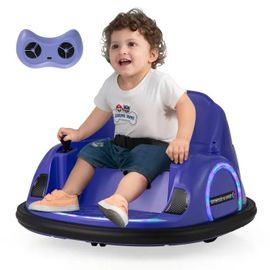 Costway 12v Quad Tamponneuse Electrique Pour Enfants, Connexion Sans Fi, Led, Musique, Rotation À 360°, 18+ Mois, Bleu Foncé