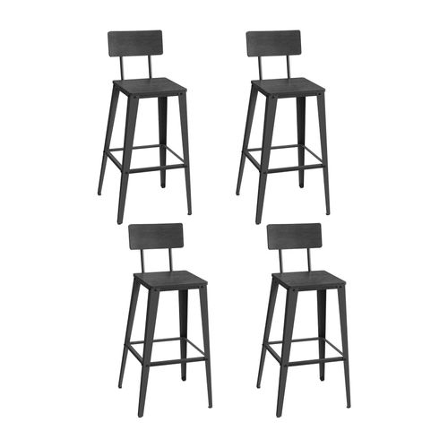 Tabouret Bar Industriel, Lot De 4, Chaise Bar Cuisine, Avec Dossier, Cadre En Acier, Montage Facile, Style Industriel, Noir Cendré Et Noir D'encre