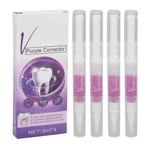 Lot De 4 Stylos Dentifrice Violets Avec Tete De Brosse Douce Pour Eliminer Les Taches, Nettoyer En Profondeur Et Blanchir Les Dents, 3 Ml Blanc