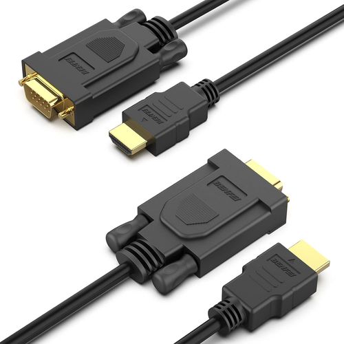 Lot De 2 Câbles Hdmi Vers Vga De 3 M (Mâle Vers Mâle) Compatibles Avec Ordinateur, Ordinateur De Bureau, Ordinateur Portable, Pc, Moniteur, Projecteur, Hdtv, Raspberry Pi, Roku, Xb[BLE7110607]