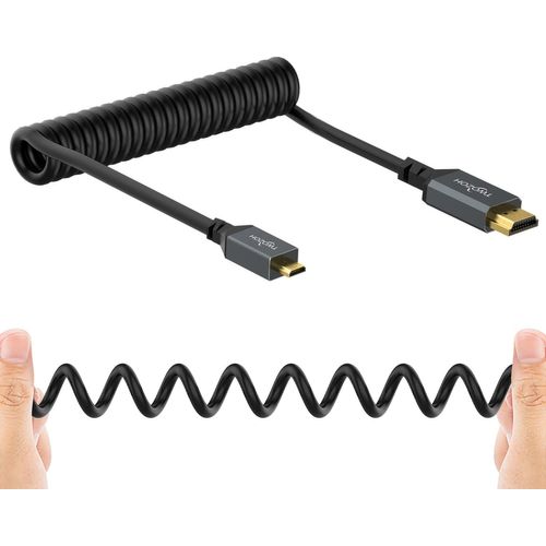 Câble Spiralé Micro Hdmi Vers Hdmi, Hdmi Mâle Vers Micro Hdmi Mâle Spiralé, Câble Micro Hdmi Vers Hdmi Torsadé Supporte 3D 4K 60Hz (0,3M-1,5M)[BLE7110650]