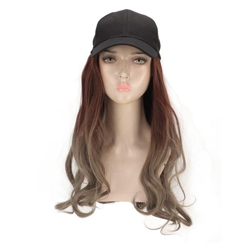 Perruque Synthetique Longue Et Ondulee Pour Femme, Chapeau Ajustable, Tendance, Marron Fonce, Degrade, Gris Aoki