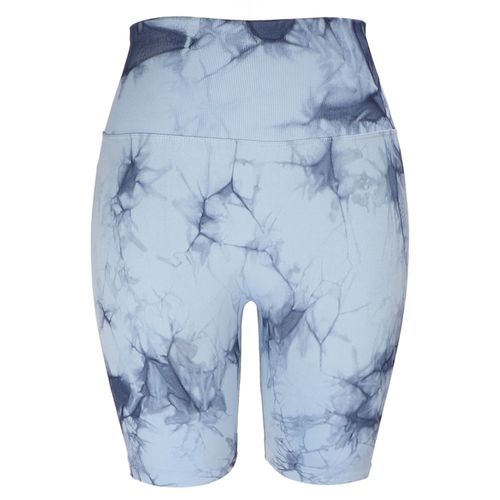 Short De Yoga Taille Haute Tie-Dye Extensible Coupe Slim Bleu Ocean Pour L'entrainement L