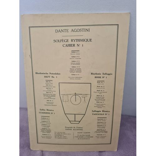 Solfège Rythmique Cahier 1 De Dante Agostini, Éditeur Carisch Musicom, Distributeur Urtext Éditions En 1972, Grand Format, Poids 360 Gr, Apprentissage Facilité