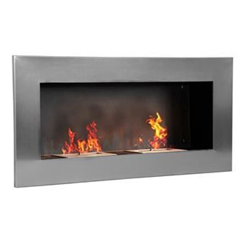 Cheminée bioéthanol murale design Bauhaus - double brûleur 3 L - dim. 110L x 14l x 54H cm - couverture 25-30 m² - acier inox. brossé