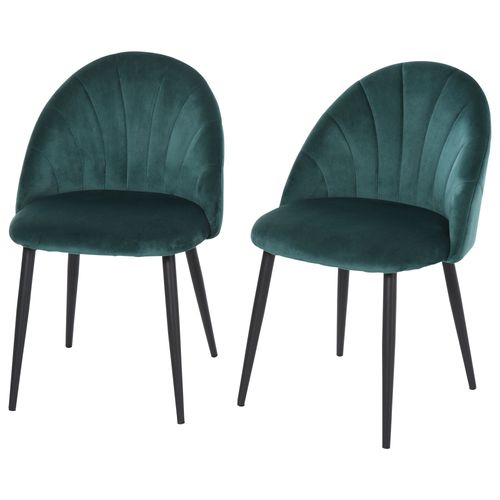 Lot De 2 Chaises Velours Vert Pieds Métal Noir Dim. 52l X 54l X 79h Cm