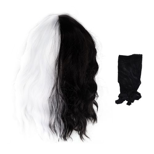 Perruque Synthetique Courte Ondulee Et Bouclee Pour Femme, Perruque Tendance Noire Et Blanche Pour Deguisement De Cosplay