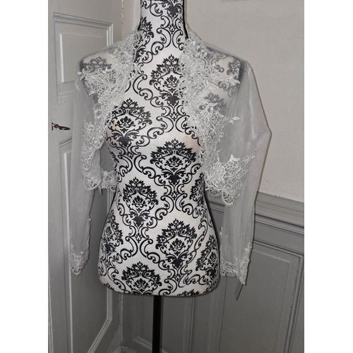 Boléro Blanc Mariage Manche Longue Tulle Et Dentelle