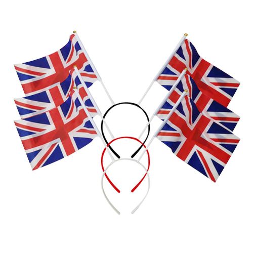 Lot De 3 Bandeaux Union Jack Pour Le 70e Anniversaire De La Reine, Avec Drapeau Britannique