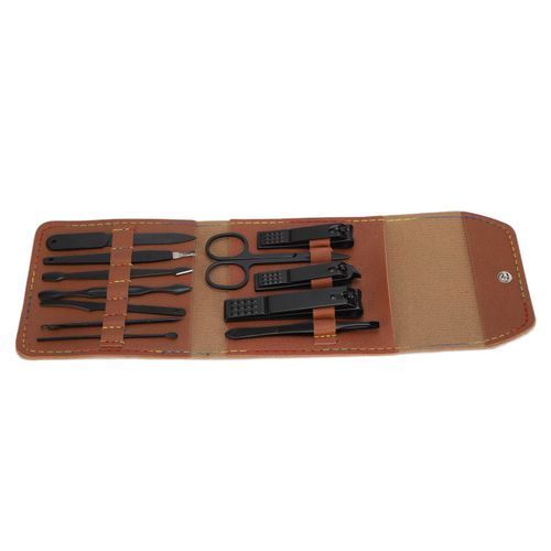 Ensemble Coupe-Ongles En Acier Inoxydable, Kit De Manucure, Pedicure, Traitement De L'acne Du Visage Avec Etui Marron 