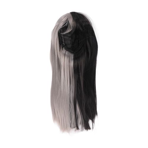 Perruque Longue Et Lisse Noire Et Grise, Perruque Tendance Pour Deguisement D'halloween