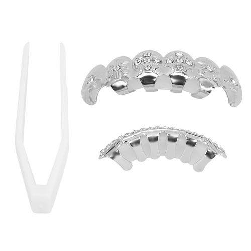 Ensemble De Fausses Dents Electrolytiques Hip Hop Reutilisables Et Inalterables Pour Decoration De Dents, Accessoire Pour Halloween, Argente 