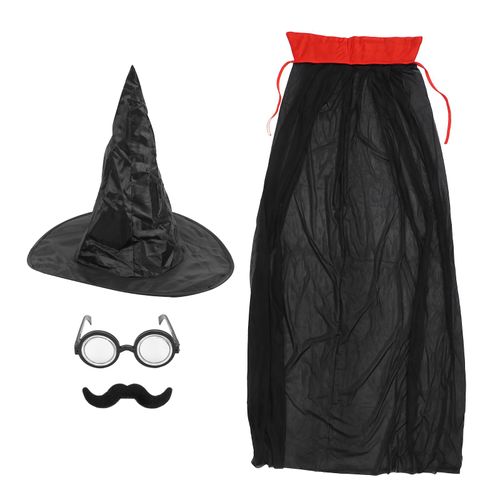 Costumes De Sorcier, Chapeau Noir, Lunettes, Fausse Moustache, Cape, Accessoires De Costume De Fete Amusants
