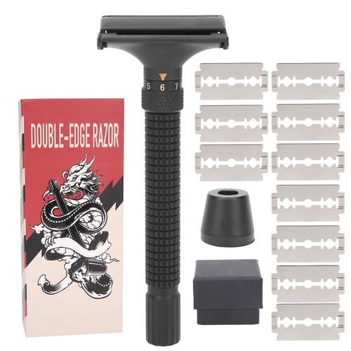 Ensemble De Lames De Rasoir Manuel Pour Hommes, Rasoir De Securite Reglable A Double Tranchant En Laiton Pour Salon De Coiffure A Domicile 