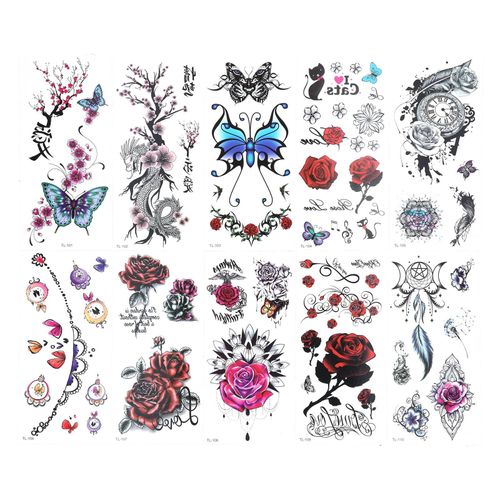 Lot De 10 Faux Tatouages Temporaires A Motif Floral, Impermeables, Pour Art Corporel 