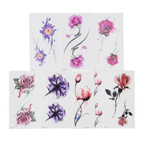 Tatouage Temporaire Impermeable A Motif Floral Pour Femme, 7 Feuilles 