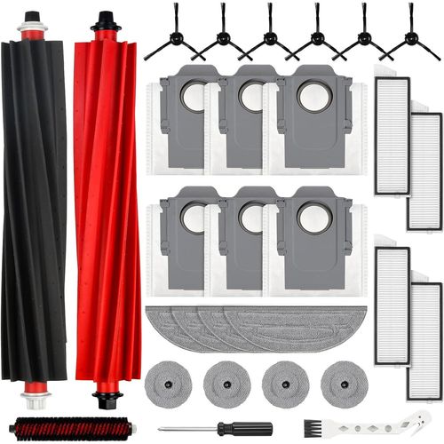 Lot De 29 Accessoires Pour Robot Aspirateur Roborock S8 Maxv Ultra, 2 Brosses Principales, 6 Sacs À Poussière, 4 Lingettes Latérales, 4 Filtres, 6 Brosses Latérales, 1 Brosse Auton[SSE7110681]