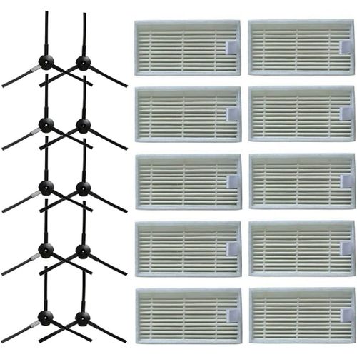 10 Brosses Latérales + 10 Filtres Hepa Pour Aspirateur Robotique Lidl Silvercrest Ssr 3000 A1[SSE7111738]