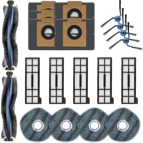 (20 Pièces) X10 Pro Omni Pièces De Rechange Pour L'Aspirateur Robot Eufy X10 Pro Omni, 2 Brosses Rotatives, 4 Brosses Latérales, 5 Sacs À Poussière, 5 Filtres Hepa, 4 Serpillères, [SSE7114016]