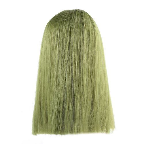 Perruque Synthetique Longue Et Lisse Verte Pour Femme, Perruque Tendance Pour Cosplay, Fete, Avec Frange, 40 Cm