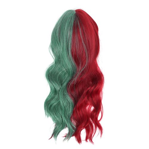 Perruque Synthetique Longue Et Bouclee Rouge Et Verte Avec Frange Pour Femme, Accessoire De Cosplay, Ideal Pour Une Fete, 66 Cm