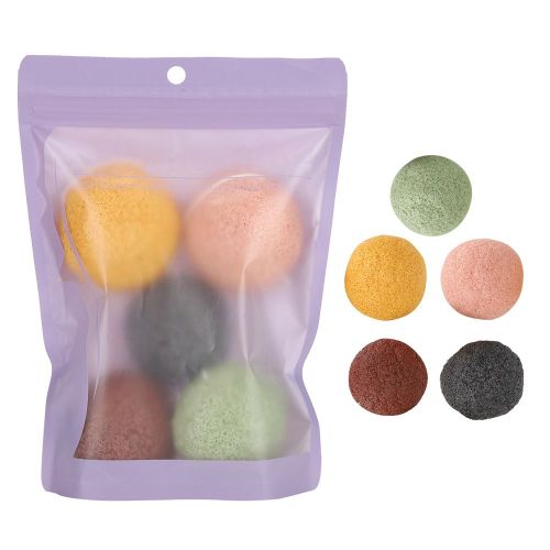 Eponge Nettoyante Et Exfoliante Pour Le Visage En Konjak Doux (Demi-Ronde, 5 Pieces/Ensemble) 