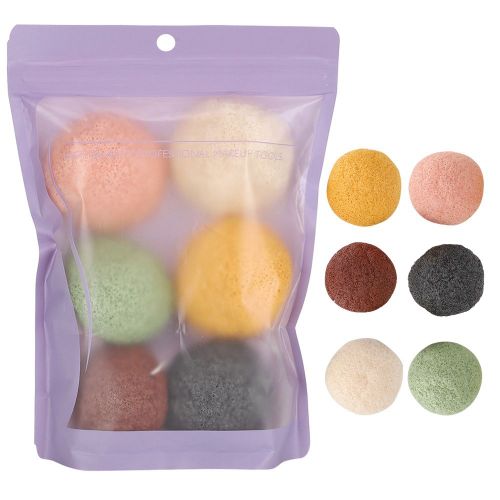Eponge Nettoyante Et Exfoliante Pour Le Visage En Konjak Doux (Demi-Ronde, Lot De 6 Pieces) 