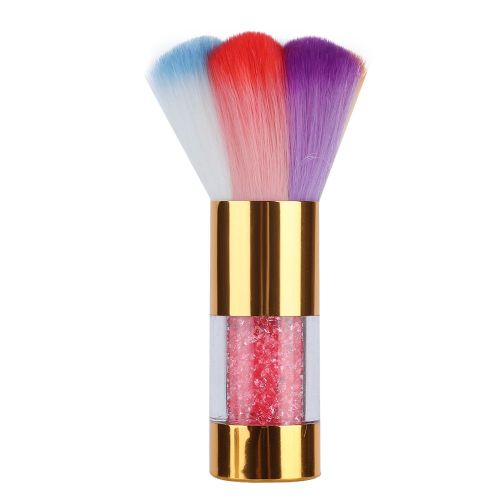 Pinceau A Poudre Pour Maquillage Et Ongles, Poils Colores, Depoussierant Et Nettoyant (Manche En Strass Rose) 