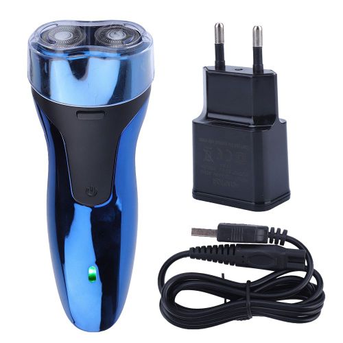 Rasoir Electrique Rechargeable Pour Homme, Double Tete Flottante, Sans Fil, Bleu