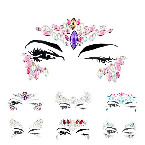 Lot De 6 Tatouages Temporaires Pour Le Visage, Autocollants En Cristal, Accessoires De Fete Costumee A Faire Soi-Meme 