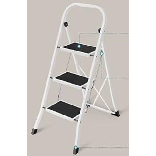 Escabeau en Acier De 3 Marches Tabouret Marche Pied Pliant