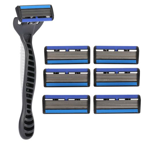 Rasoir Turbo avec manche et 7 tetes de rasoir a six couches pour homme, outil de nettoyage du visage