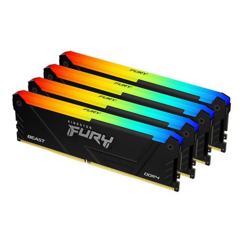 Kingston FURY Beast RGB - DDR4 - kit - 128 Go: 4 x 32 Go - DIMM 288 broches - 2666 MHz - CL16 - 1.2 V - mémoire sans tampon - on-die ECC - noir