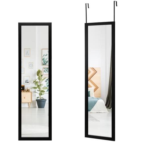 COSTWAY Miroir 2 en 1 Suspension Mural + Porte 119 x 33 cm, avec Crochets de Porte et Vis Noir