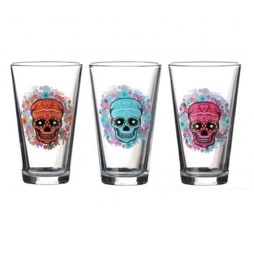 3 Verres À Eau Ou Cocktail Calavera Tête De Mort Mexicaine 32 Cl