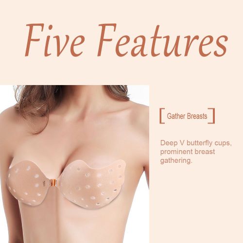 Soutien-Gorge Invisible Sans Bretelles, Aeration Des Seins, Push-Up, Auto-Adhesif, Dos Nu, Bonnet B