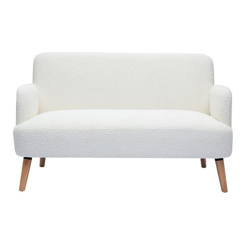 Canapé Scandinave 2 Places En Tissu Effet Laine Bouclée Blanc Et Bois Clair Isko