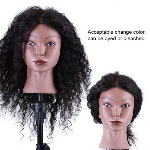 Tete de poupee d'entrainement en cheveux humains 100 % naturels, cheveux noirs, avec pince de table