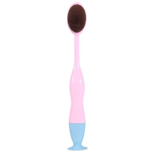 Pinceau De Maquillage Professionnel Pour Fond De Teint, Brosse A Dents Avec Ventouse (Bleu Et Rose)