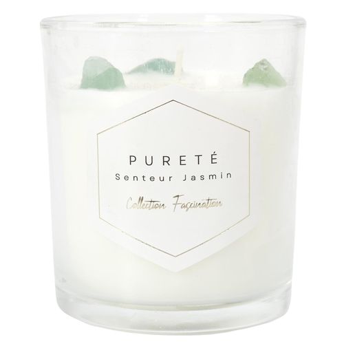 Bougie parfumée avec pierres 35h FASCINATION à la cire de paraffine senteur jasmin